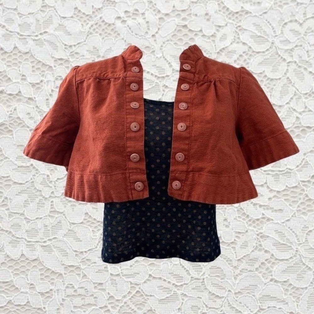 vintage burnt orange short sleeve pea coat jacket top